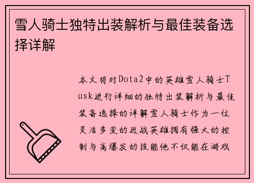 雪人骑士独特出装解析与最佳装备选择详解